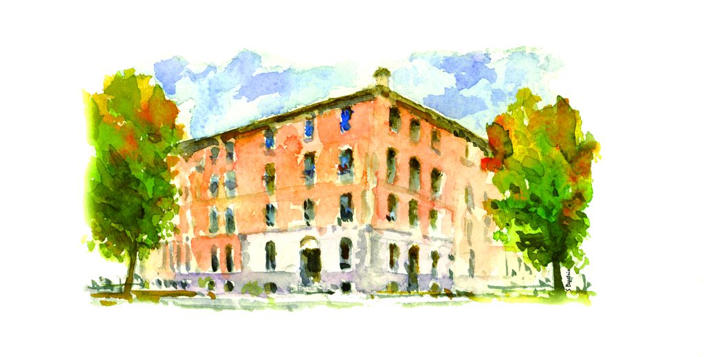 Disegno in acquerello dell'ITC Bonelli di Cuneo.